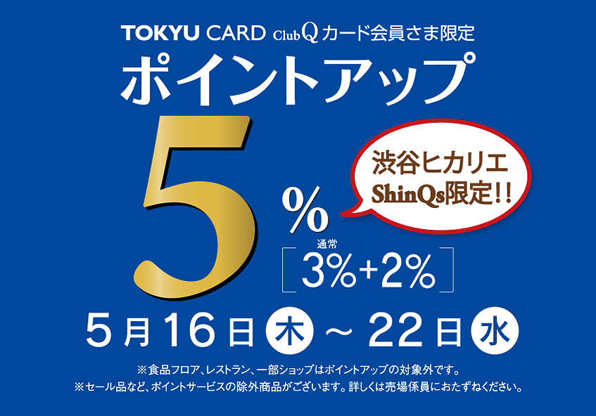 TOKYU CARD ClubQ卡会员限定点数提升+2%